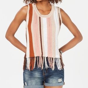 Crave Fame Juniors' Open-Knit Fringed Tank Top